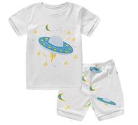 Ensemble Enfant Garçon Eté de 2 Pièces, 100% Coton T-Shirt à Manches Courtes + Shorts,avec Mignon Modèle Chemise Tee Pantalons Courts pour Bébé Garçon Filles 1-7Ans (Vaisseau Spatial,7T)