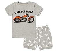 Ensemble Enfant Garçon Eté de 2 Pièces, 100% Coton T-Shirt à Manches Courtes + Shorts,avec Mignon Modèle Chemise Tee Pantalons Courts pour Bébé Garçon Filles 1-7Ans (Moto,3T)
