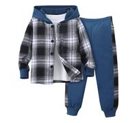 Ensemble Enfant Garçon Hiver 2-7 Ans, Sweat à Capuche Manches Longues à Carreaux, Pantalon Sport Jogging Chic et Pas Cher, Chaud pour Vacances et École