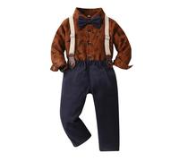 Ensemble Enfant Garçon Manches Longues Imprimé Chemise Pantalon Nœud Papillon Trois Pièces Fête Hiver Saint Nicolas Spectacle Famille Cadeau Années Confortable Coton Doux Décoration Célébration