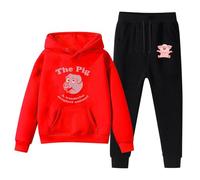 Ensemble Enfant Hiver Manches Longues Sweat A Capuche Imprime Cartoon Cochon Lettre Pantalon Polaire Deux Pieces(Red, 3-4 Years)