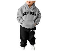 Ensemble Enfant Sweat Shirt A Capuche Manches Longues Imprime Sportswear Confortable Tenue Quotidienne Deux Pieces Haut Bas(Grey, 6-7 Years)
