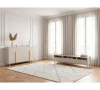 Ensemble ENYRA avec buffet 200 cm + meuble TV 2 tiroirs 200 cm pieds en bois massif beige BOBOCHIC Beige