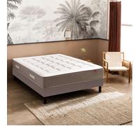 Ensemble matelas ressorts ensachés, cachemire et soie Le Majestueux, sommier Nature confort médium et pieds 140x190