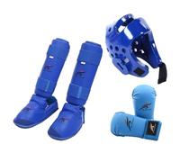 Ensemble Équipement Karaté Sparring, Casque Boxe Gants Protège-Tibias, MMA Sanda Taekwondo, Entraînement Compétition, Taille XS-XL- Bleu M