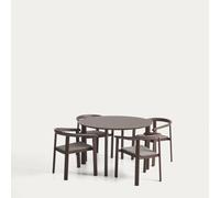 Ensemble Erice composé de 4 chaises empilables en aluminium et corde et d'une table en aluminium et verre trempé