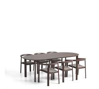 Ensemble Erice composé de 6 chaises empilables en aluminium et corde et d'une table en aluminium et verre trempé