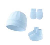 Ensemble essentiel de soins pour nouveau-né en coton avec chauffe-tête et membres - Étreintes tendres - Chapeau non irritant pour nourrissons de 0 à 6 mois - Tenue pour enfants par temps froid, bleu