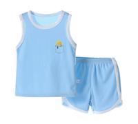 Ensemble Estival Deux pièces pour Enfants en Soie glacée à séchage Rapide, Gilet et Short Respirants pour garçons et Filles de 18 Mois à 5 Ans, vêtements légers pour Jeux en Plein air (Light Blue,