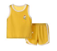 Ensemble Estival Deux pièces pour Enfants en Soie glacée à séchage Rapide, Gilet et Short Respirants pour garçons et Filles de 18 Mois à 5 Ans, vêtements légers pour Jeux en Plein air (Yellow, 4-5