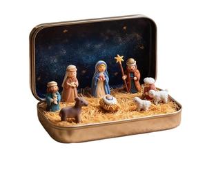 Ensemble et Figurines de la Nativité de Noël dans Une boîte en Fer Blanc, Cadeau de crèche de Poche, décoration en étain, transportez l'histoire de Noël avec des Figurines en résine de Moutons