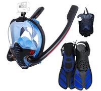 Ensemble Et Palmes De Plongée Intégrale Unisexe - Crystal-Clear 180 ° Vision Panoramique,Joint Sécurisé Anti-Fuite - Sangles Réglables - Type Black-Blue-S/M