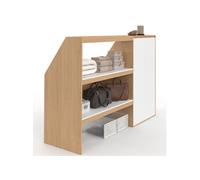 IDMarket - Ensemble étagère 2 Niveaux + Armoire 2 Portes sous Pente TOMI hêtre et Blanc