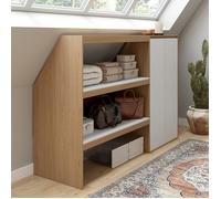 IDMarket - Ensemble étagère 2 Niveaux + Armoire 2 Portes sous Pente TOMI hêtre et Blanc
