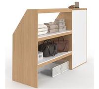 IDMarket - Ensemble étagère 2 Niveaux + Armoire 2 Portes sous Pente TOMI hêtre et Blanc