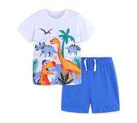 Ensemble été 2 pièces pour Tout-Petit garçon avec imprimé Dinosaure Rigolo, Tenue Manches Courtes et Short en Coton Doux et Respirant, idéal pour Les Jeux Quotidiens et Les Sorties Estivales, du 1 an