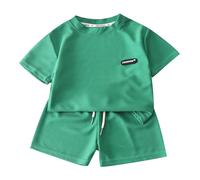 Ensemble Ete Adolescent Garçon 3-16 ans Tailleur Tee Shirt Manche Courte Et Short Enfant Garcon Chic Fluide la Mode Large Pas Cher Confortable Jogging Sport Casual Vacances (Green, 11-12 Years)