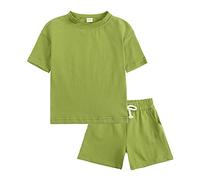 Ensemble été bébé, T-Shirt Manches Courtes, Short uni Simple, Coordonné 2 pièces, Coton Bio Respirant, Vêtement Doux, Unisexe garçon Fille, pour Sortie, Sieste et Promenade