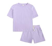 Ensemble été bébé, T-Shirt Manches Courtes, Short uni Simple, Coordonné 2 pièces, Coton Bio Respirant, Vêtement Doux, Unisexe garçon Fille, pour Sortie, Sieste et Promenade