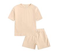 Ensemble été bébé, T-Shirt Manches Courtes, Short uni Simple, Coordonné 2 pièces, Coton Bio Respirant, Vêtement Doux, Unisexe garçon Fille, pour Sortie, Sieste et Promenade