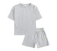 Ensemble été bébé, T-Shirt Manches Courtes, Short uni Simple, Coordonné 2 pièces, Coton Bio Respirant, Vêtement Doux, Unisexe garçon Fille, pour Sortie, Sieste et Promenade
