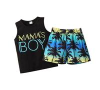 Ensemble Ete Enfant Garcon 1-4 ans Ensemble Short et Tee Shirt sans Manches Débardeur Chic Pas Cher Ample Mignon Confortable Costume Garçon Classique Casual Plage Vacances (Black, 12-18 mois)