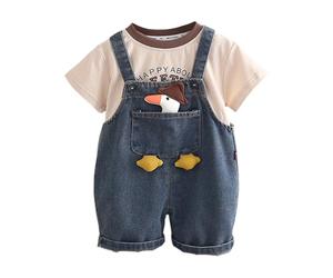 Ensemble Ete Enfant Garcon Age 1-6 ans Tee Shirt Manche Courte Et Salopette Jean Garçon Ample Pas Cher Chic Confortable Mignon Dessin Animé Fashion Casual Plage Vacances