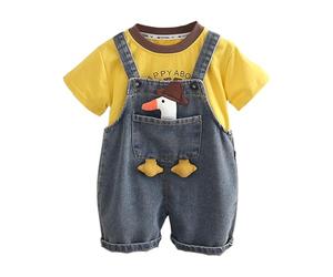 Ensemble Ete Enfant Garcon Age 1-6 ans Tee Shirt Manche Courte Et Salopette Jean Garçon Ample Pas Cher Chic Confortable Mignon Dessin Animé Fashion Casual Plage Vacances