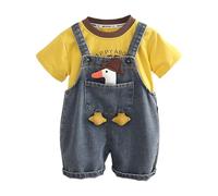 Ensemble été enfant garcon age 1-6 ans tee shirt - Salopette jean ample pas cher chic mignon dessin animé, tenue plage vacances, survêtement casual 2026