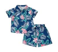 Ensemble Eté Enfant Petit Garçon Ensemble Ado Garçon Été Coton Manche Courte Chemise Short Chemise Imprimé Hawaïen Short Bébé Garçons 2 Pcs d'Été Vêtements Set Été Filles Costume Taille Elastique #1