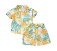 Ensemble Eté Enfant Petit Garçon Ensemble Ado Garçon Été Coton Manche Courte Chemise Short Chemise Imprimé Hawaïen Short Bébé Garçons 2 Pcs d'Été Vêtements Set Été Filles Costume Taille Elastique #1