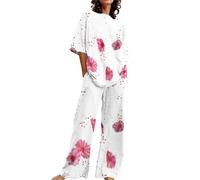 Ensemble Été Femme Ensemble 2 Pcs Nuisette Coton Hivers Loungewear Womens Grande Taille Pas Cher Ensembles Pijama Manches Courtes Hauts Pantalon Deguisement Rouge Set Casual Pyjama Femme Pas Cher