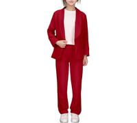 Ensemble été Fille Veste Pantalon réversible col Tailleur, Tenue décontractée Chic pour Enfants, Couleur Unie Beige, Manches Longues, Ouverture Devant, de 5 à 10 Ans (Red, 7-8 Years)