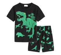Ensemble Ete Garcon 1-7 Ans Imprimé Dinosaure Ensemble Short Tee Shirt Garcon T-Shirts à Manches Courtes+Shorts et Bermudas Coton Pyjama Ete Enfant Vêtements D'intérieur (Black-2, 2-3 Years)
