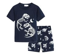Ensemble Ete Garcon 1-7 Ans Imprimé Dinosaure Ensemble Short Tee Shirt Garcon T-Shirts à Manches Courtes+Shorts et Bermudas Coton Pyjama Ete Enfant Vêtements D'intérieur (Navy-1, 5-6 Years)
