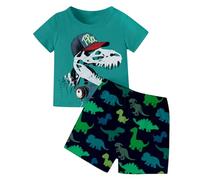 Ensemble Ete Garcon 2-12 Ans Imprimé Dinosaure Ensemble Short Tee Shirt Garcon T-Shirts à Manches Courtes+Shorts et Bermudas Pyjama Ete Enfant Vêtements D'intérieur (Mint Green, 4-5 Years)