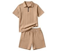 Ensemble Été Garçon 2026: Pull Col Zippé et Short Deux Pièces Décontracté Sportif Enfants (Gold, 4-5 Years)