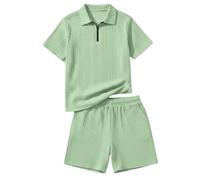 Ensemble Été Garçon 2026: Pull Col Zippé et Short Deux Pièces Décontracté Sportif Enfants (Light Green, 11-12 Years)