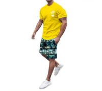 Ensemble Ete Homme Grande Taille- Ensemble Short Tee Shirt Manches Courtes Et Droit Taille Élastique Coupe Ample Imprimé Tenue Décontracté Confortable Chic Streetwear Extérieur Plage Tailleurs