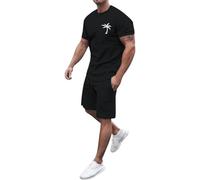 Ensemble Ete Homme Imprimé- Ensemble Short Tee Shirt Manches Courtes Et Taille Élastique Droit Chic Streetwear Coupe Ample Tailleurs Décontracté Confortable pour Sport Plage Vacances Tenue
