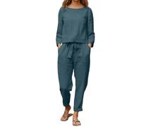 Ensemble Ete- Pantalon en Lin MéLangé Pantalon Confortable à Cordon De Serrage Et Haut Uni Tenue DéContractéE Le Quotidien