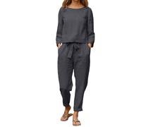 Ensemble Ete- Pantalon en Lin MéLangé Pantalon Confortable à Cordon De Serrage Et Haut Uni Tenue DéContractéE Le Quotidien