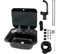 Ensemble évier pliable et robinet avec couvercle, lavabo en acier inoxydable pour camping-car, caravane, bateau, remorque - Design peu encombrant