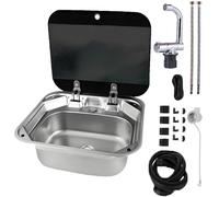 Ensemble évier pliable et robinet avec couvercle, lavabo en acier inoxydable pour camping-car, caravane, bateau, remorque - Design peu encombrant