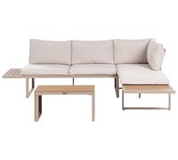 Ensemble Extérieur Modulable Canapé 4 Places et Table Basse Coussins Beige et Marron Clair Pienza
