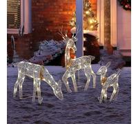 Ensemble familial de renne de Noël lumineux 3 pièces - Décoration de Noël 2D - 60 LED blanc chaud - Pour l'extérieur (trois ensembles de cerfs)