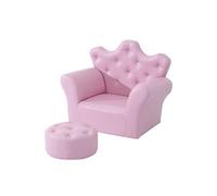 Ensemble fauteuil et pouf enfant design couronne de princesse - dossier et assise pouf avec boutons strass aspect cristaux - structure bois