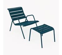 Ensemble Fauteuil relax + Repose-pieds FERMOB Monceau - Bleu Acapulco