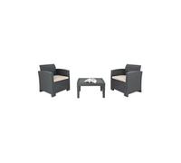Ensemble Fauteuils et Table en Rotin Gris