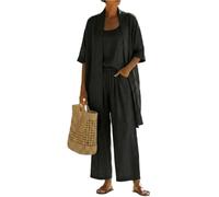 Ensemble Féminin Ample 3 Pièces pour Vacances D'été Voyage Confortable Décontracté Simple Tops Pantalon Droit Ensemble 3 Pièces 3XL